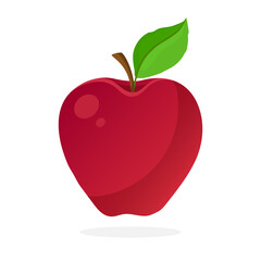 Vector illustration in flat style. Red apple with stem and leaf. Healthy vegetarian food. Decoration for greeting cards, prints for clothes, posters, menus