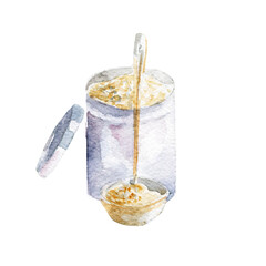 floor in jar illustration. Hand drawn watercolor on white background.