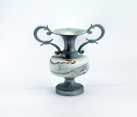Miniature decorative vase made of metal and marble