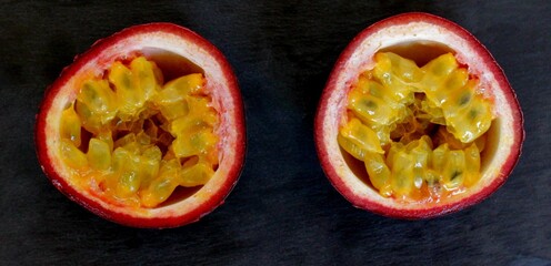 Passionfruit on black background