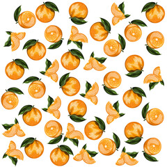Seamless pattern with oranges and leaves.