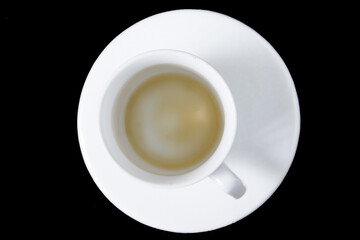 Empty cup of coffee with coffee stained, isolate on black background