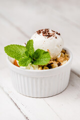 Panakota with ice cream and mint