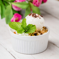 Panakota with ice cream and mint