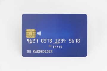 Blank blue credit card isolated on white background