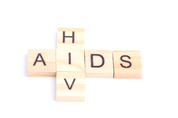 HIV and AIDS word on square tile concept isolated on white background