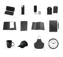 Set of black elements for corporate identity design on a white background.