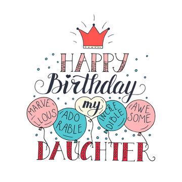 Color vector birthday card for daughter. Unique lettering poster with a phrase.
