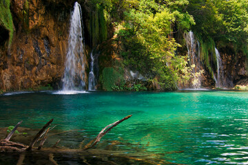 Waterfalls in National Park Plitvice Lakes, Croatia, Europe