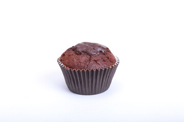 Fresh homemade muffins on white background. Top view.