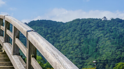 View Of Iwakuni Castle From Kintai Bridge In Iwakuni, Japan.