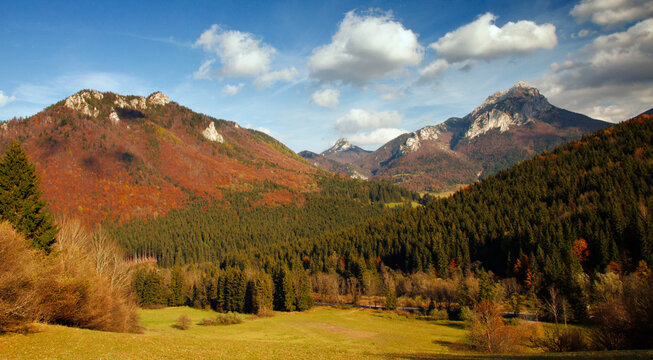 autumn in a national park Mala Fatra, Great Rozsutec hill in background right, Slovakia, Europe