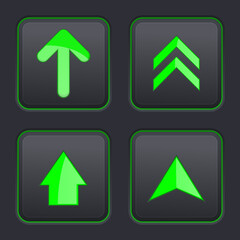 Set of black square buttons with green UP arrows