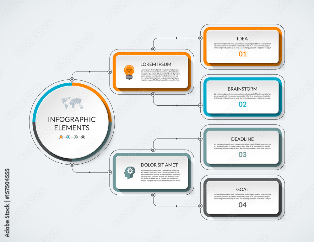 Wall mural infographic flow chart with 4 options. modern minimalistic vector template that can be used as diagr