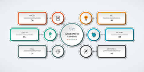 Infographic flow chart with 6 options. Modern minimalistic vector template that can be used as diagram, graph, table, workflow layout for web, report, business presentation