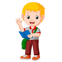 kids boy carrying book cartoon