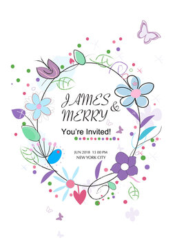 Wedding invitation card. Floral background greeting card