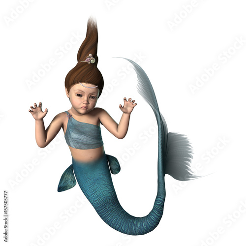 "3D Rendering Little Mermaid on White" Stock photo and royaltyfree
