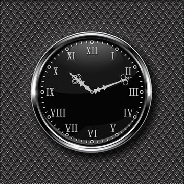 Clock. Black round clock with roman numerals