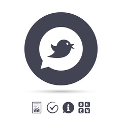 Bird sign icon. Social media symbol.