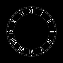 Simple clock face with roman numerals on black background