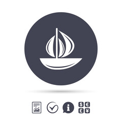 Sail boat icon. Ship sign.
