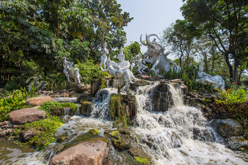 Fototapeta na wymiar SAMUT PRAKAN, THAILAND, MARCH, 6, 2017 - The Ramayana Garden in Ancient City Park, Muang Boran, Samut Prakan province, Thailand