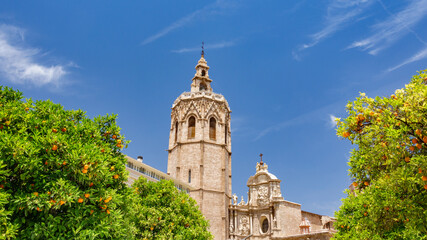 Fototapeta na wymiar Top of Valencia Cathedral and Miguelete