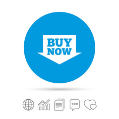 Buy now sign icon. Online buying arrow button.