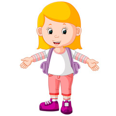 Cute girl go to school cartoon