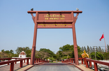 SAMUT PRAKAN, THAILAND, MARCH, 6, 2017 - The signboard the Ancient City Park, Muang Boran, Samut Prakan province, Thailand