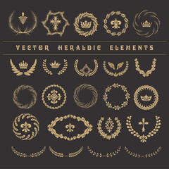 Set laurel wreath - symbol of victory and achievement. Vector heraldic elements.