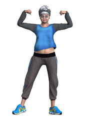 3D Rendering Senior Woman on White