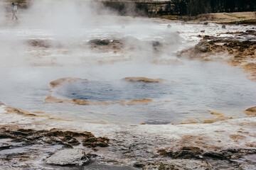 .Natural landscape of the blast process of a Geyser in Iceland.