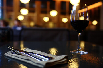 serving cutlery knife fork restaurant tablecloth