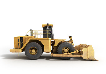 Yellow wheels Bulldozer 3d render on white