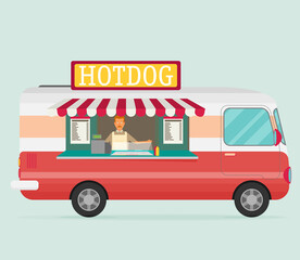 Mobile food car. Vector