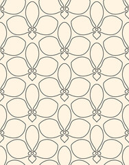 Seamless linear flower pattern on beige background