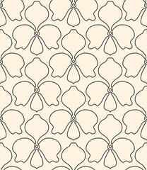Seamless linear flower pattern on beige background