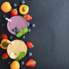 Glass of fruit milkshake