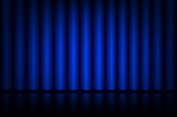 blue curtain on stage in the theater