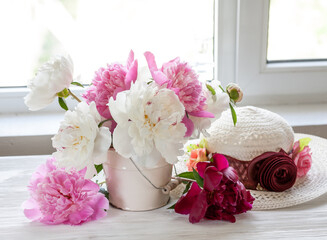 Still life with peonies