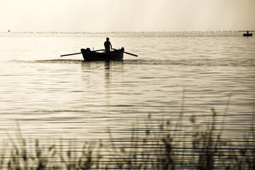 Fishermen Boat Sunset Lagoon