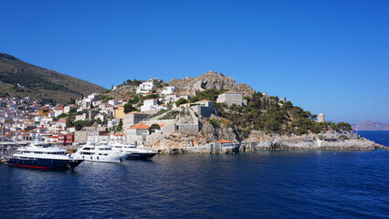Fototapeta na wymiar Photo of picturesque island of Hydra on a spring morning, Saronic Gulf, Greece
