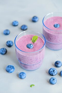Fresh Cold Blueberry Smoothie in Glass