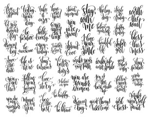 Fototapeta na wymiar set of 50 hand written lettering motivational quotes