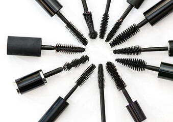 collection of a mascara brushes on white background. each one is shot separately