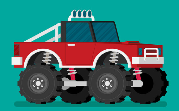 Off road car isolated on color background. Monster truck. Flat vector illustration