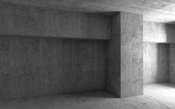 Concrete interior. 3d render illustration