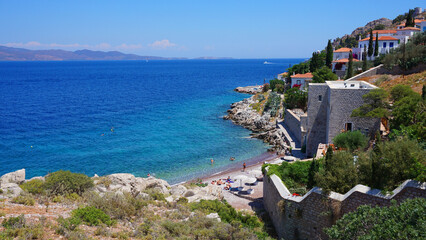Obraz premium Photo of picturesque island of Hydra on a spring morning, Saronic Gulf, Greece